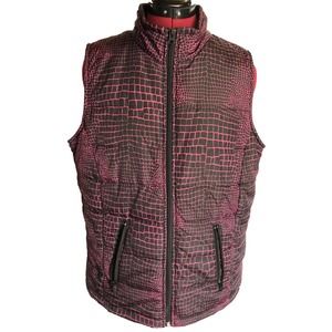 Be Inspired Womens Large Pink And Black Animal Print Full Zip Puffer Vest